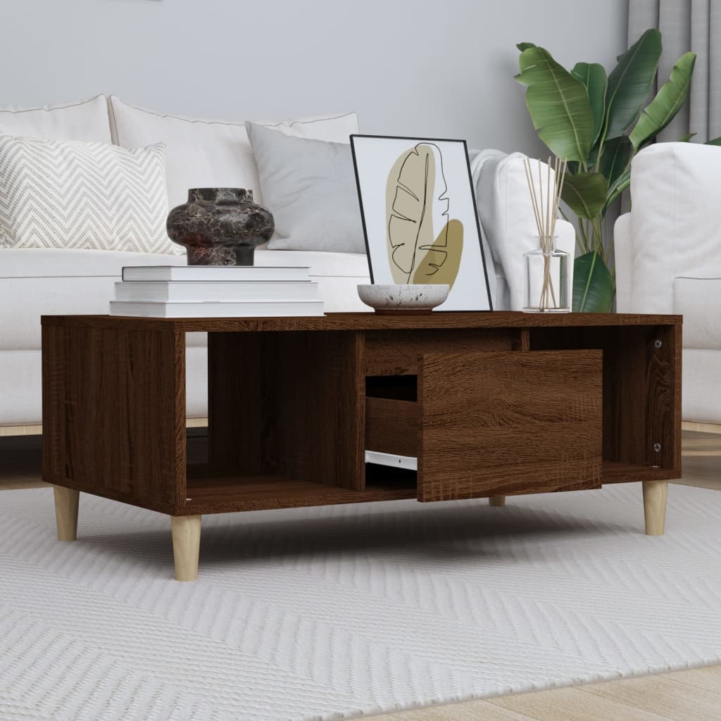 Mesa de centro aspecto roble marrón 90x50x36,5 cm de madera