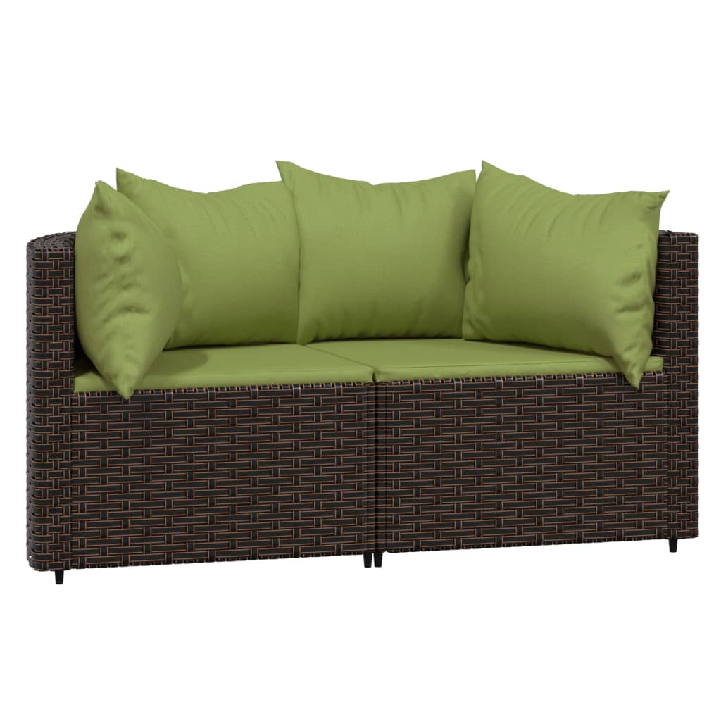 3-tlg. Garten-Lounge-Set mit Kissen Braun Poly Rattan