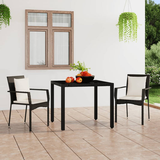 Sillas de jardín con cojines 2 uds. Poly Rattan Negro