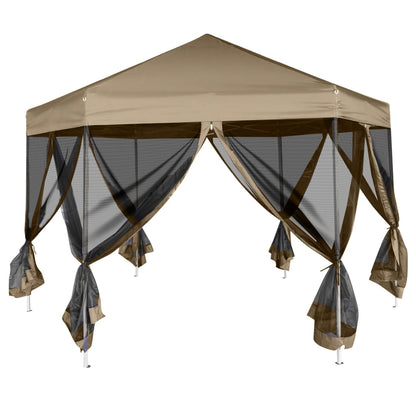 Pavillon pliant avec parois latérales hexagonales 3,6x3,1m taupe 220g/m²