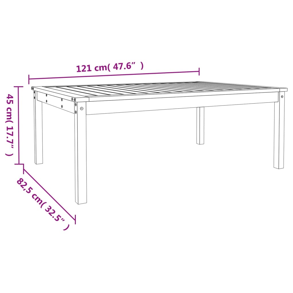 Garten-Couchtisch Weiß 121x82,5x45 cm Massivholz Kiefer