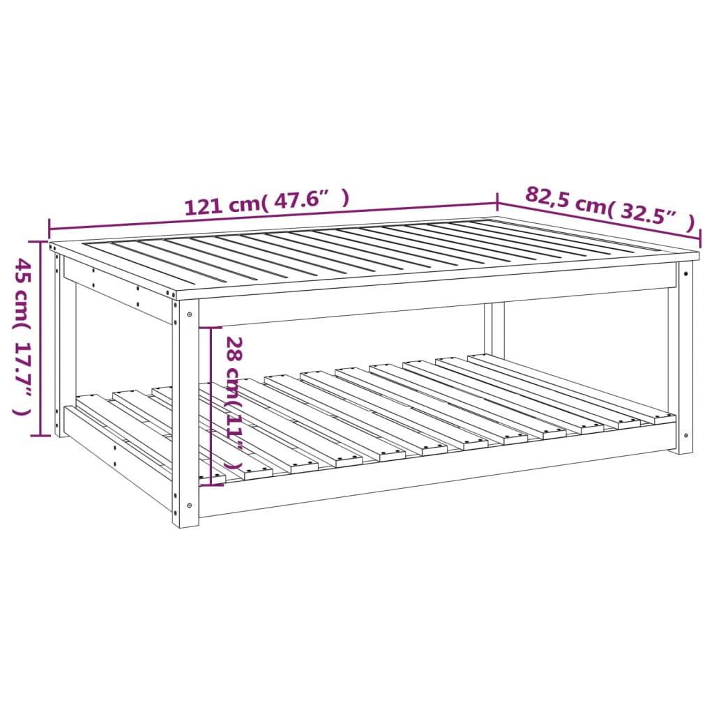 Garten-Couchtisch 121x82,5x45 cm Massivholz Kiefer