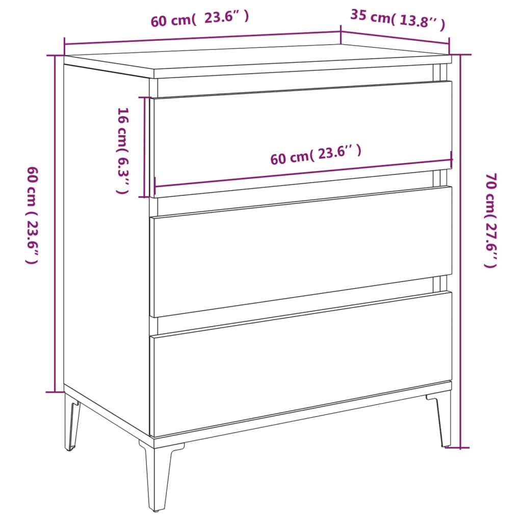 Aparador blanco brillante 60x35x70 cm de madera