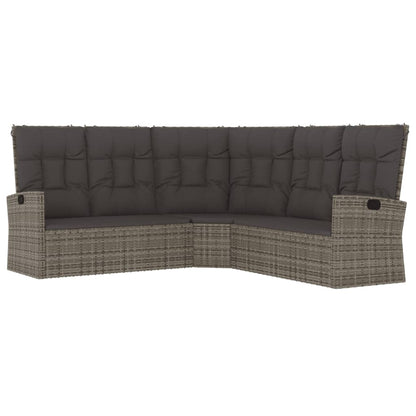 Ecksofa mit Liegefunktion und Kissen Grau Poly Rattan