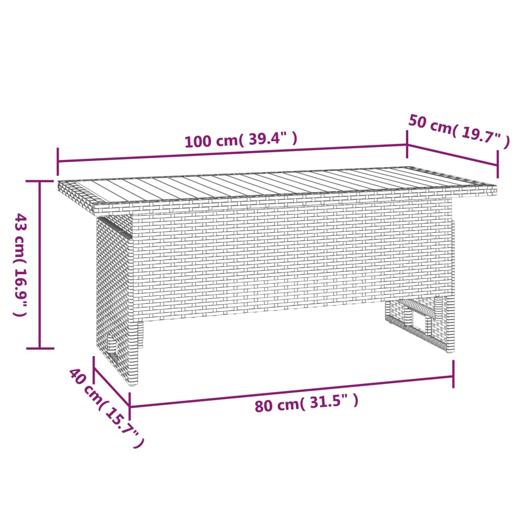 Garten-Couchtisch 100x50x43/63 cm Akazienholz & Poly Rattan