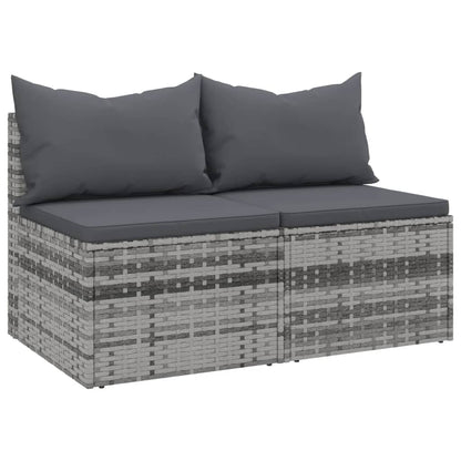 Garten-Mittelsofas mit Kissen 2 Stk. Grau Poly Rattan