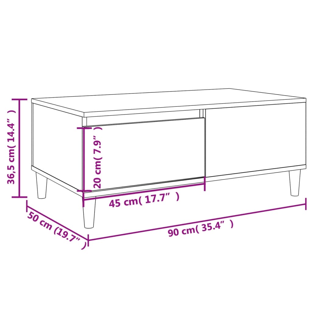 Table basse chêne fumé 90x50x36,5 cm en bois