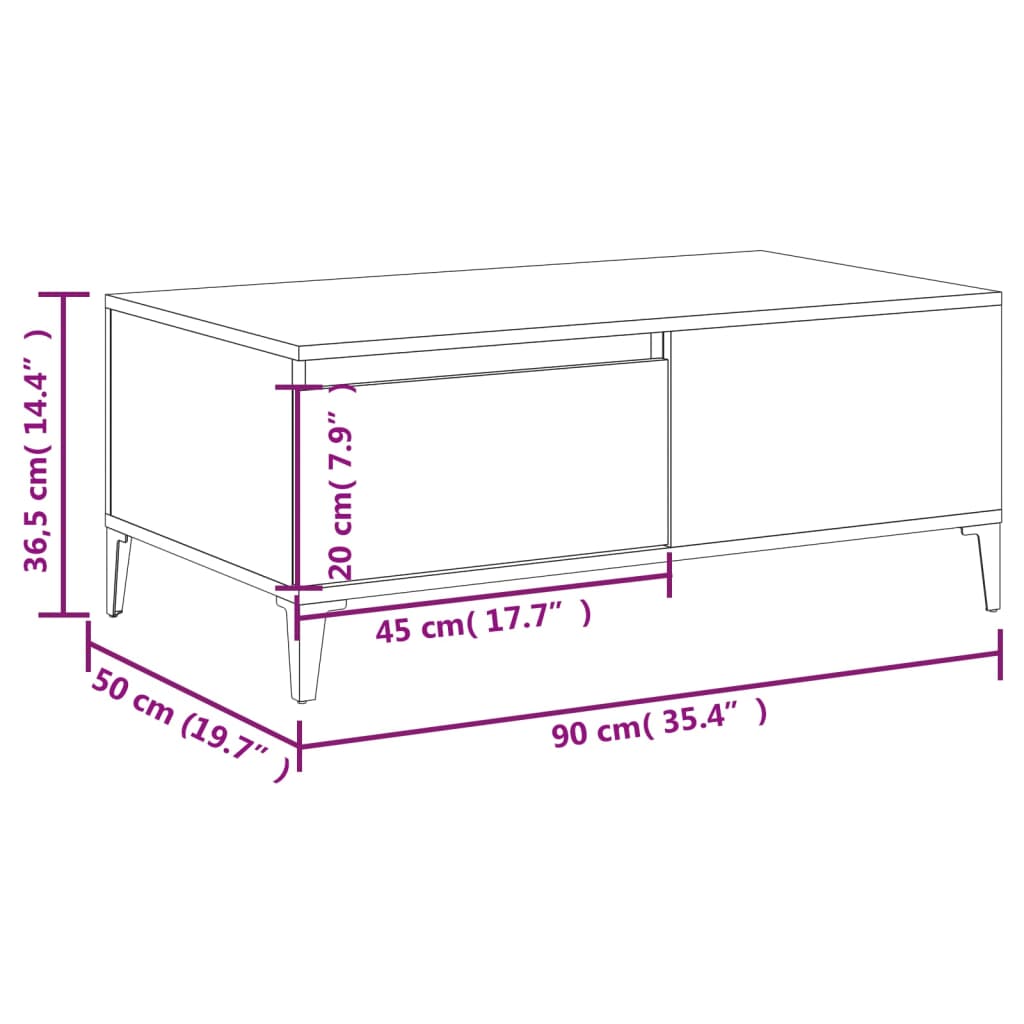 Table basse chêne fumé 90x50x36,5 cm en bois