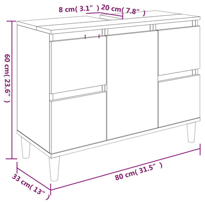 Meuble sous évier blanc brillant 80x33x60cm en bois