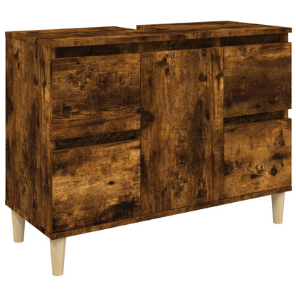 Meuble sous évier chêne fumé 80x33x60 cm en bois