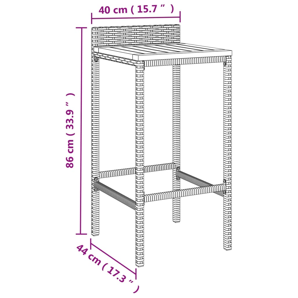 Barhocker 2 Stk. Poly Rattan und Massivholz Akazie