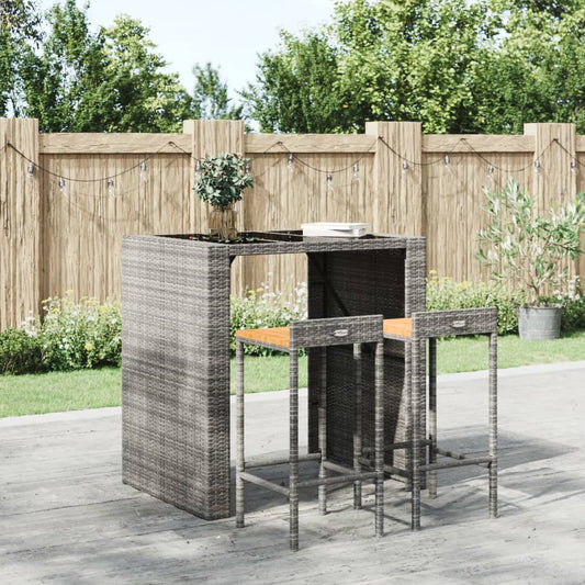 Barhocker 2 Stk. Poly Rattan und Massivholz Akazie