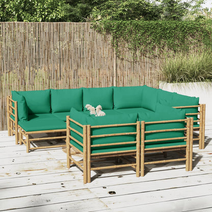 10-tlg. Garten-Lounge-Set mit Grünen Kissen Bambus