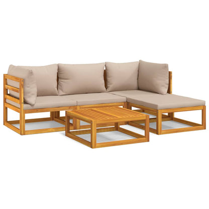 5-tlg. Garten-Lounge-Set mit Taupe Kissen Massivholz