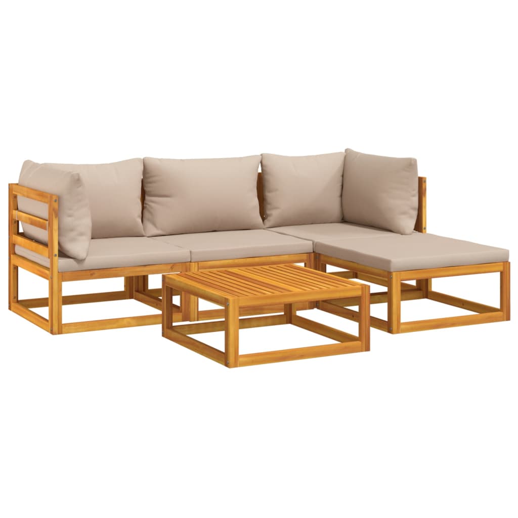 5-tlg. Garten-Lounge-Set mit Taupe Kissen Massivholz