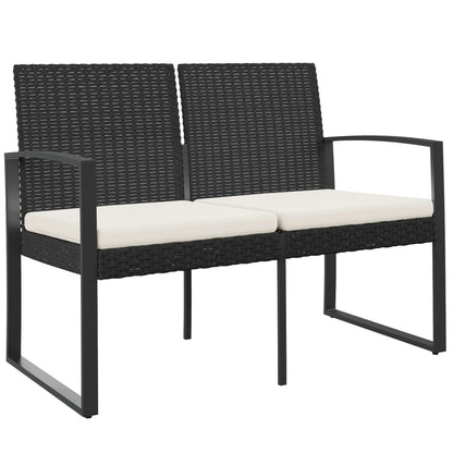 Banc de jardin 2 places avec coussins rotin PP noir