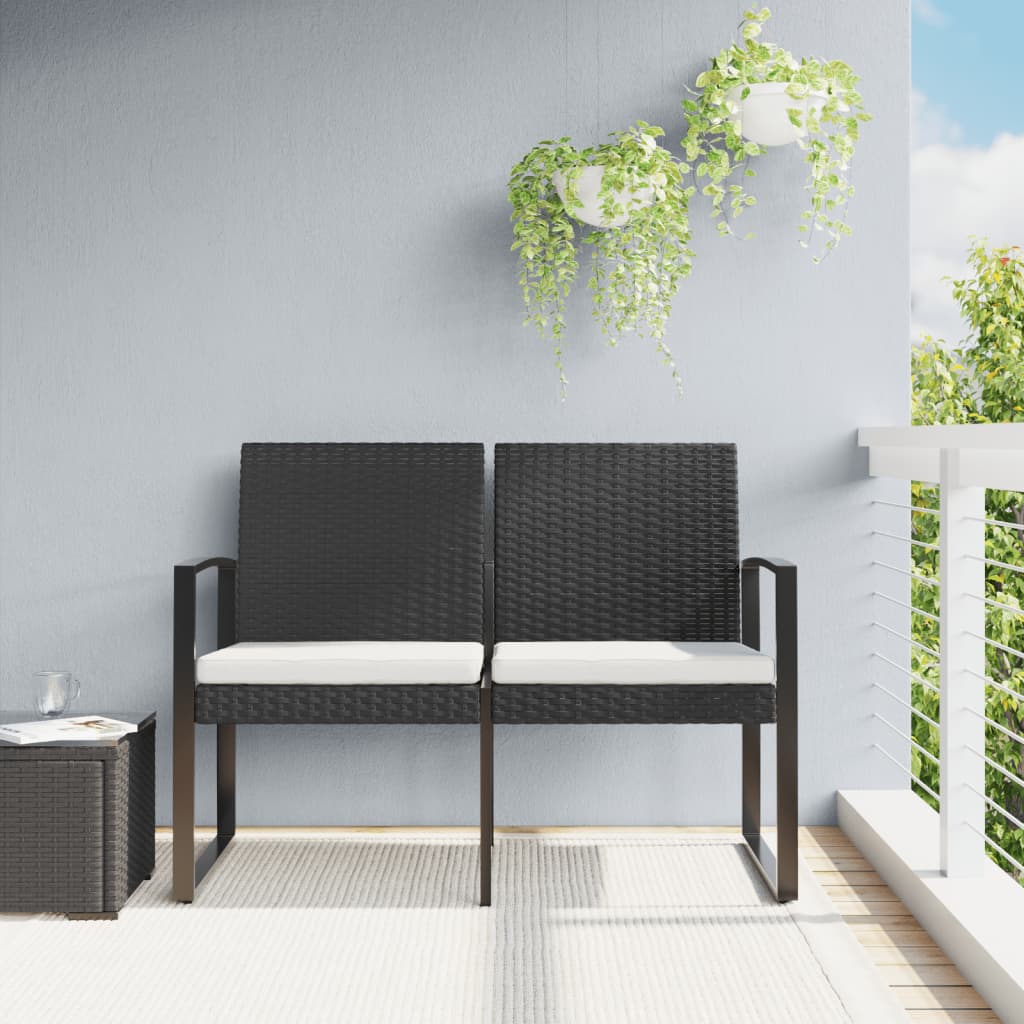 Banc de jardin 2 places avec coussins rotin PP noir