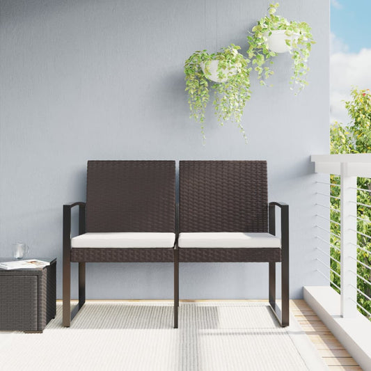 Banc de jardin 2 places avec coussin rotin PP marron