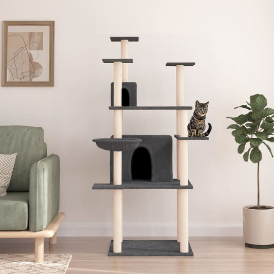 Arbre à chat avec griffoir en sisal gris foncé 166 cm