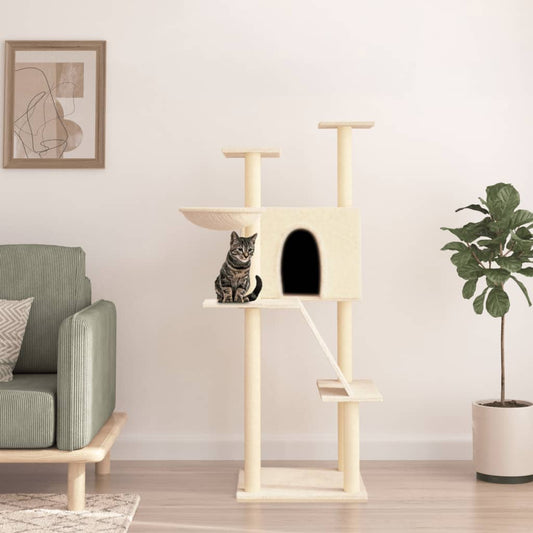 Arbre à chat avec griffoir en sisal crème 143 cm