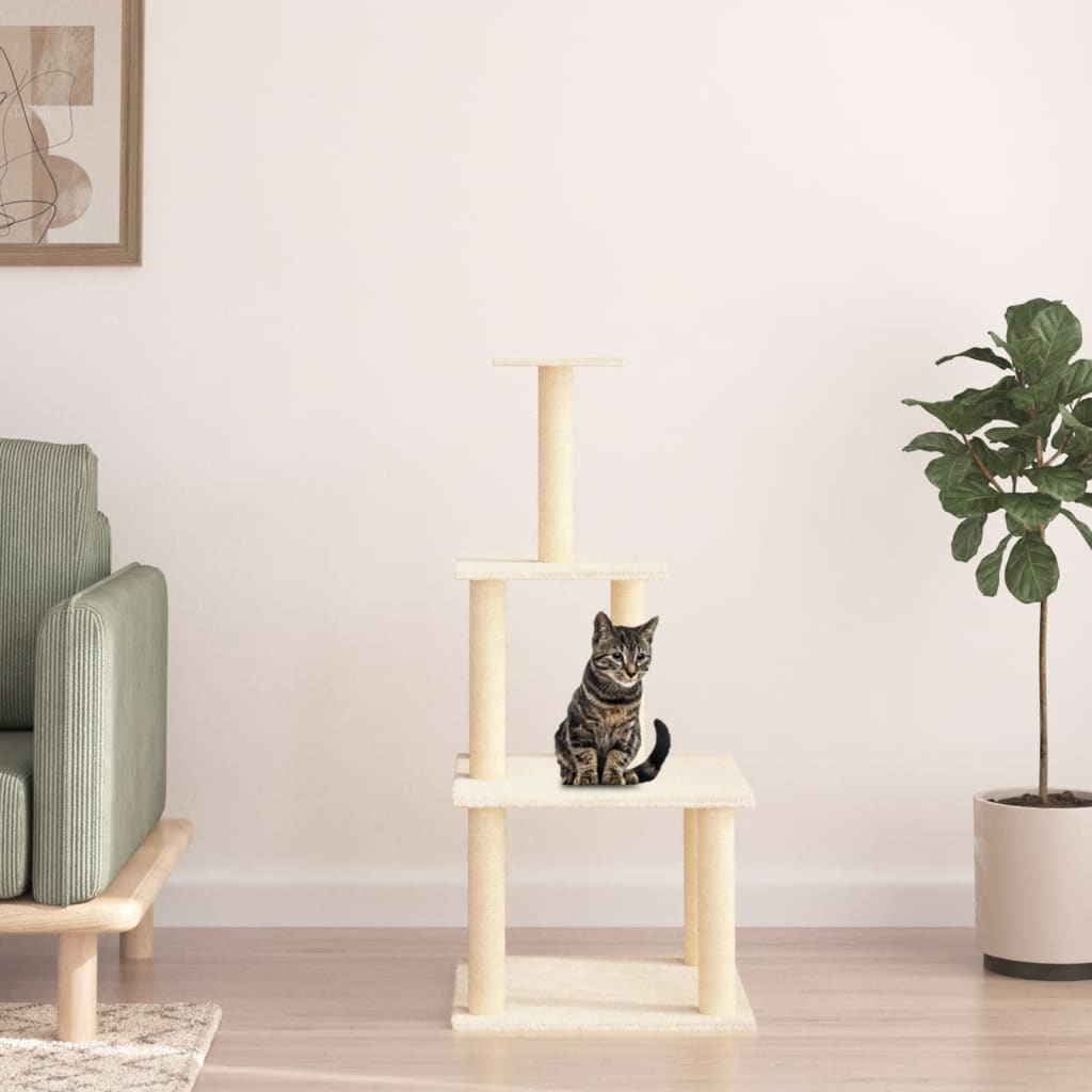 Arbre à chat avec griffoir en sisal crème 111 cm