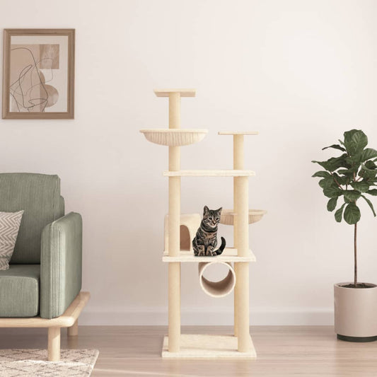 Arbre à chat avec griffoir en sisal crème 141 cm