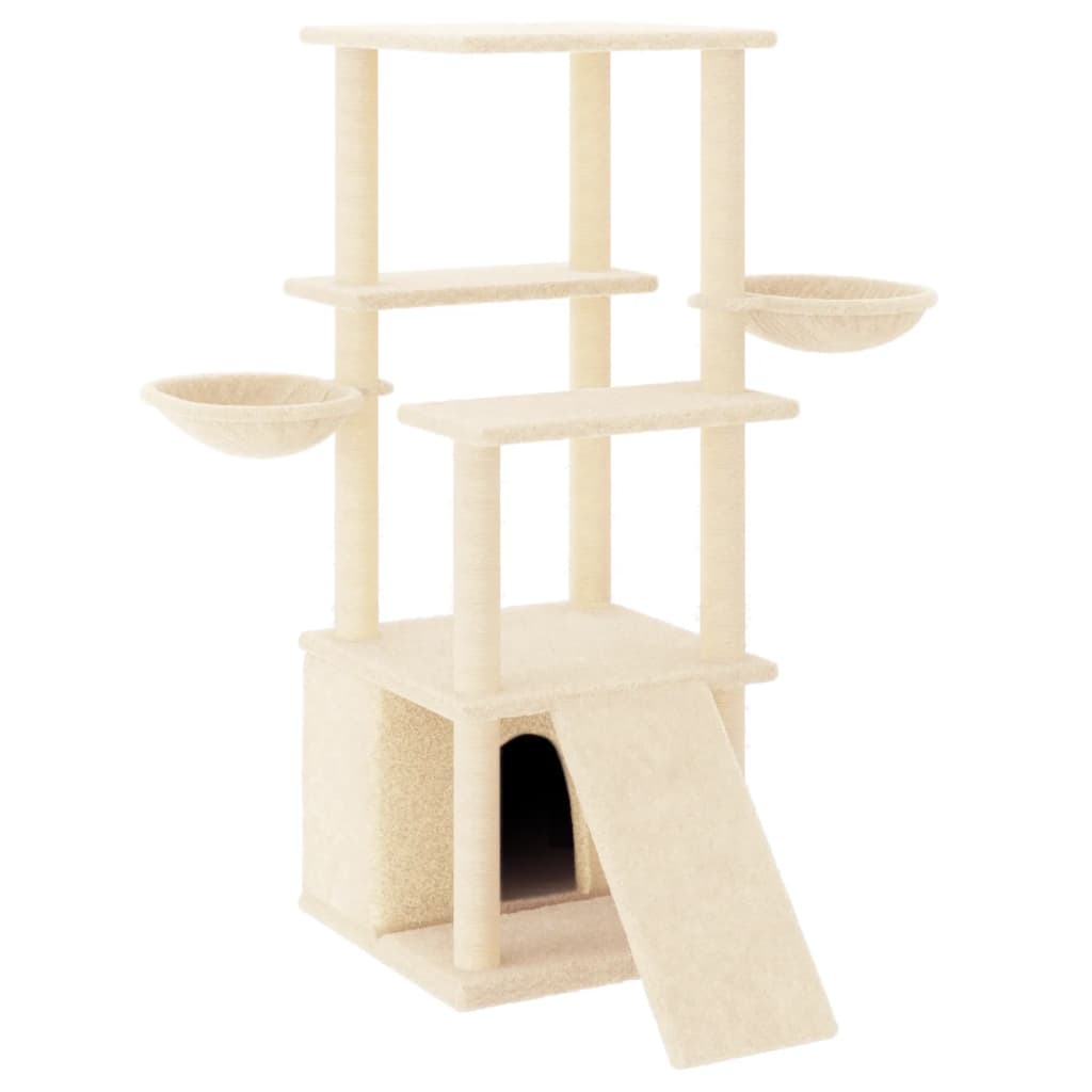 Arbre à chat avec griffoir en sisal crème 133 cm