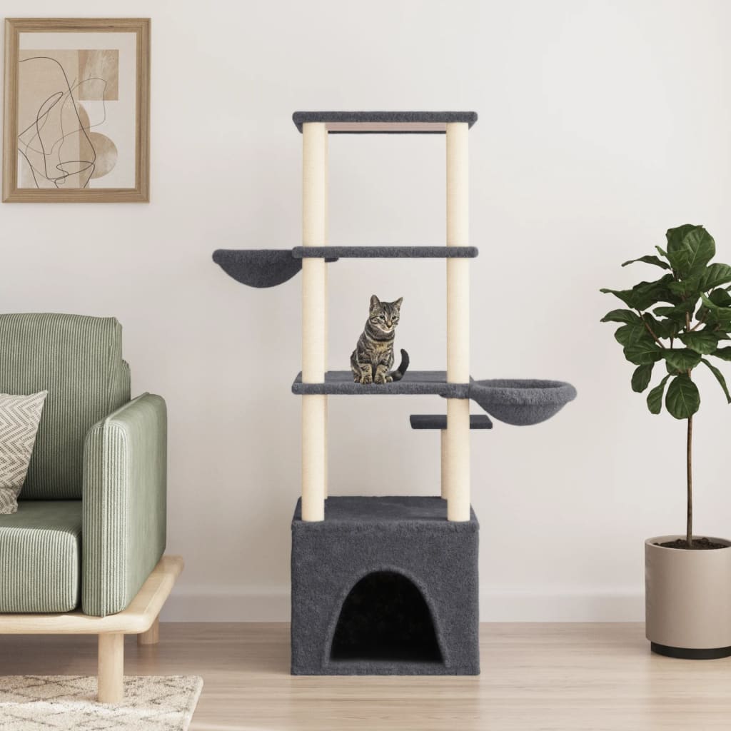 Arbre à chat avec griffoir en sisal gris foncé 147 cm