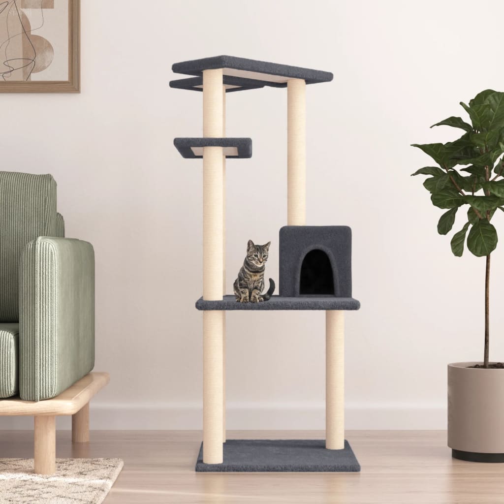 Arbre à chat avec griffoir en sisal gris foncé 123 cm