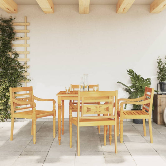 5 pièces. Groupe de repas de jardin en bois de teck massif