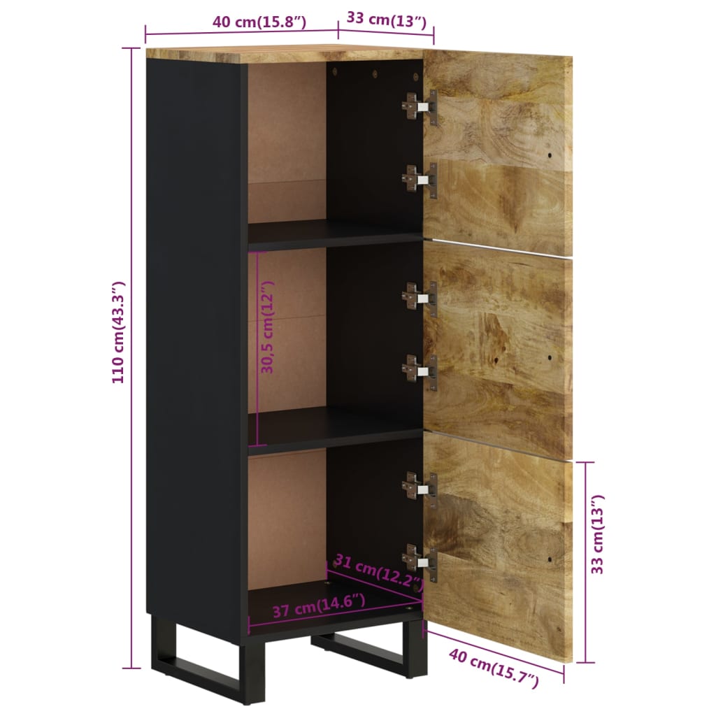 Highboard mit 3 Türen 40x33x110 cm Massivholz Mango & Eisen