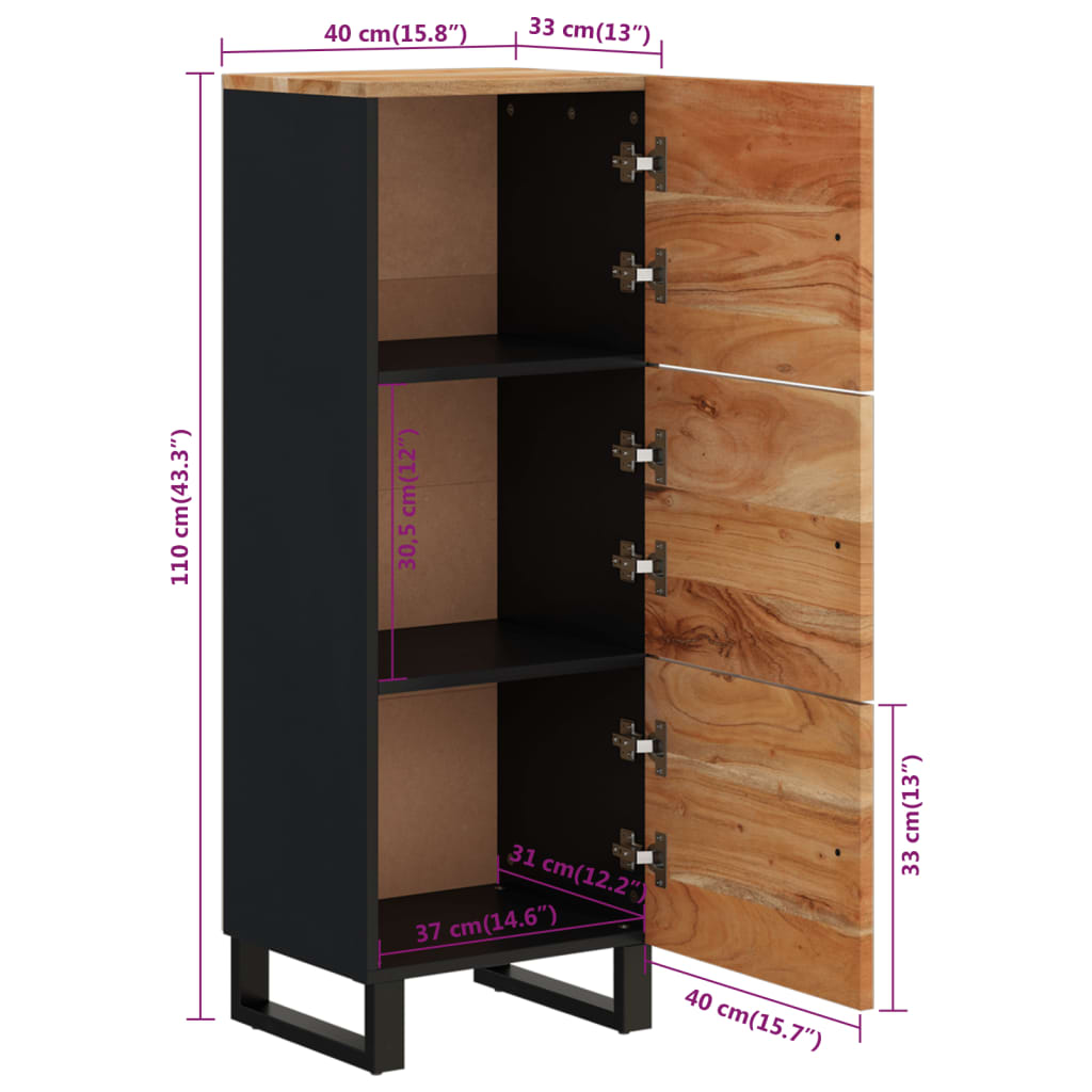 Highboard mit 3 Türen 40x33x110 cm Massivholz Akazie & Eisen