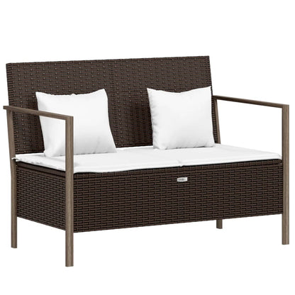 Banc de jardin 2 places avec coussin en polyrotin marron