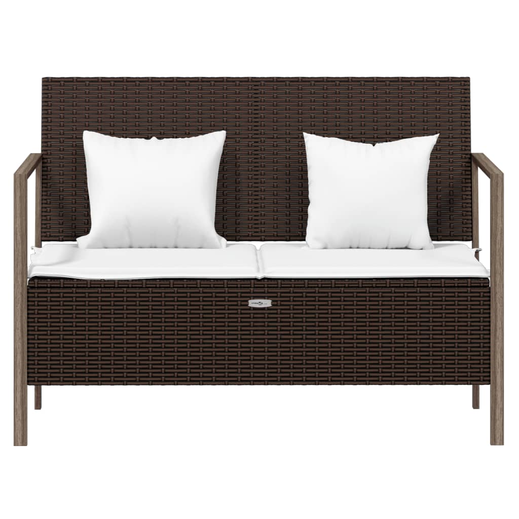 Banc de jardin 2 places avec coussin en polyrotin marron