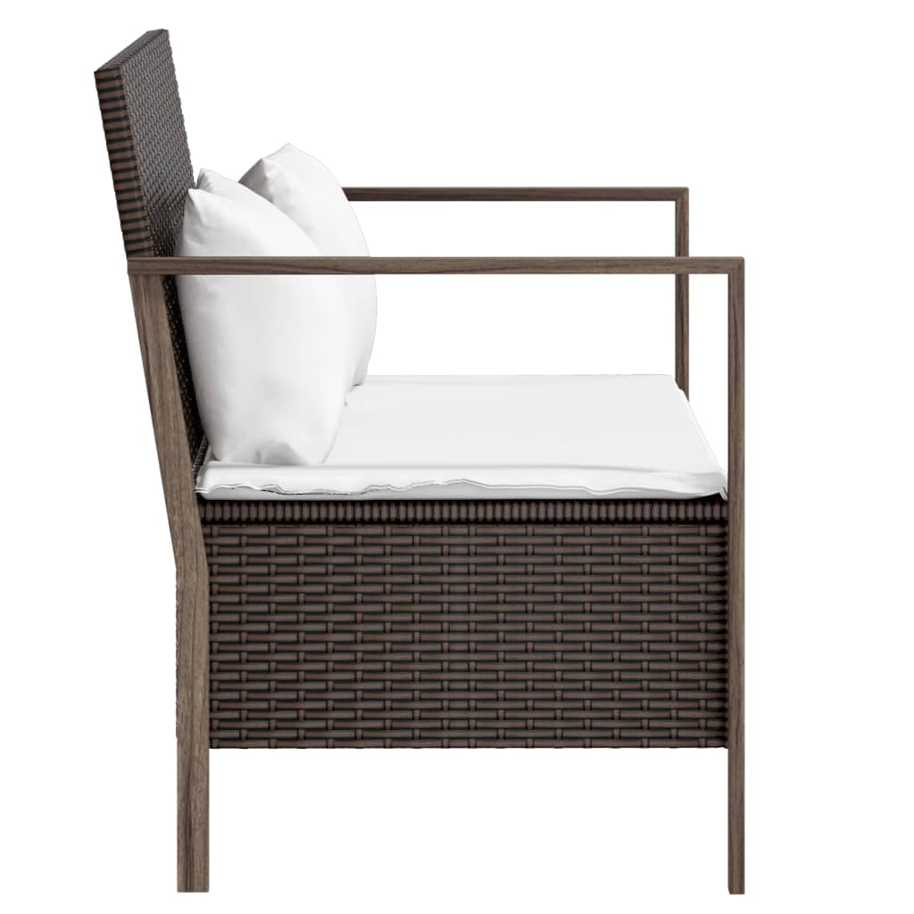 Banc de jardin 2 places avec coussin en polyrotin marron