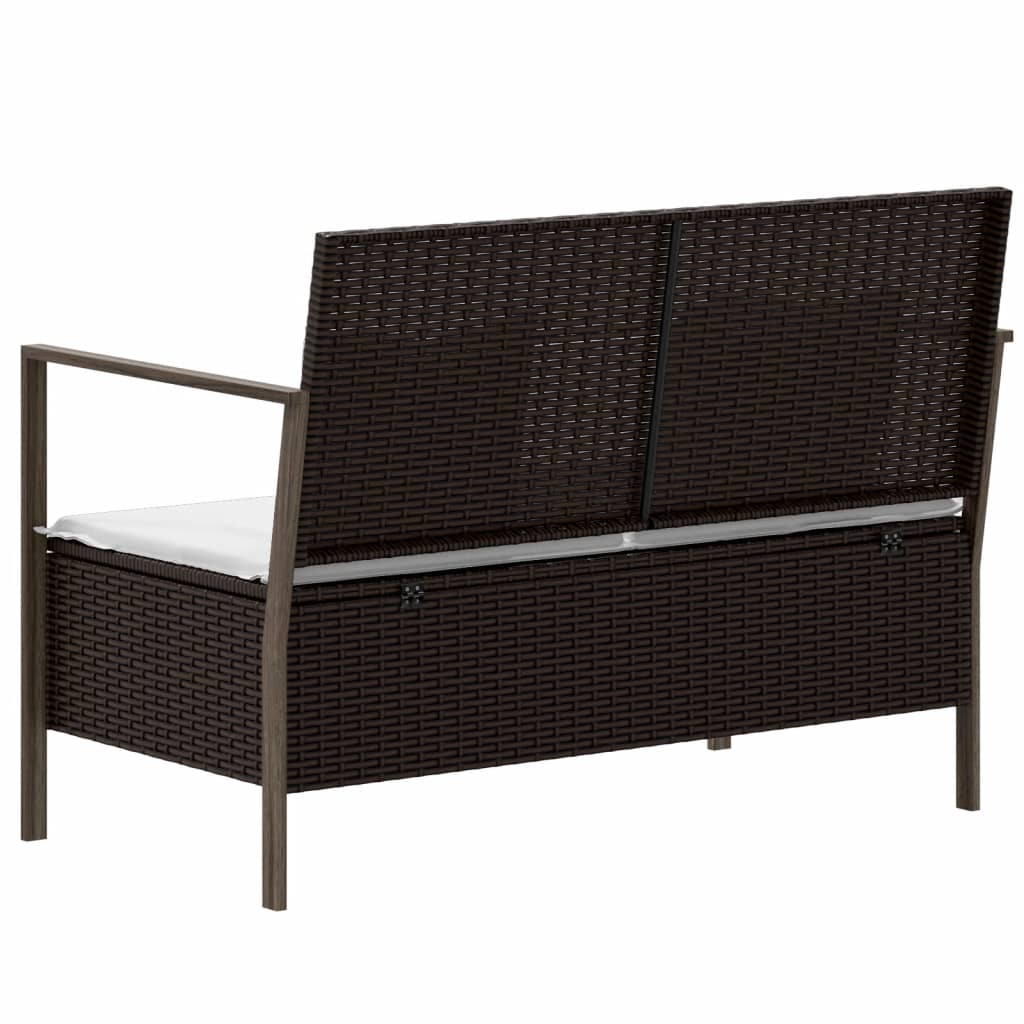 Banc de jardin 2 places avec coussin en polyrotin marron