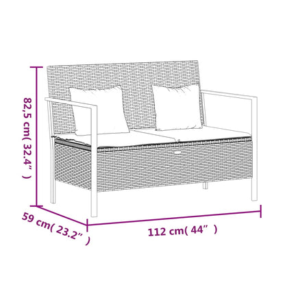 Banc de jardin 2 places avec coussin en polyrotin marron