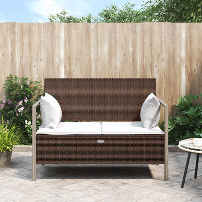 Banc de jardin 2 places avec coussin en polyrotin marron