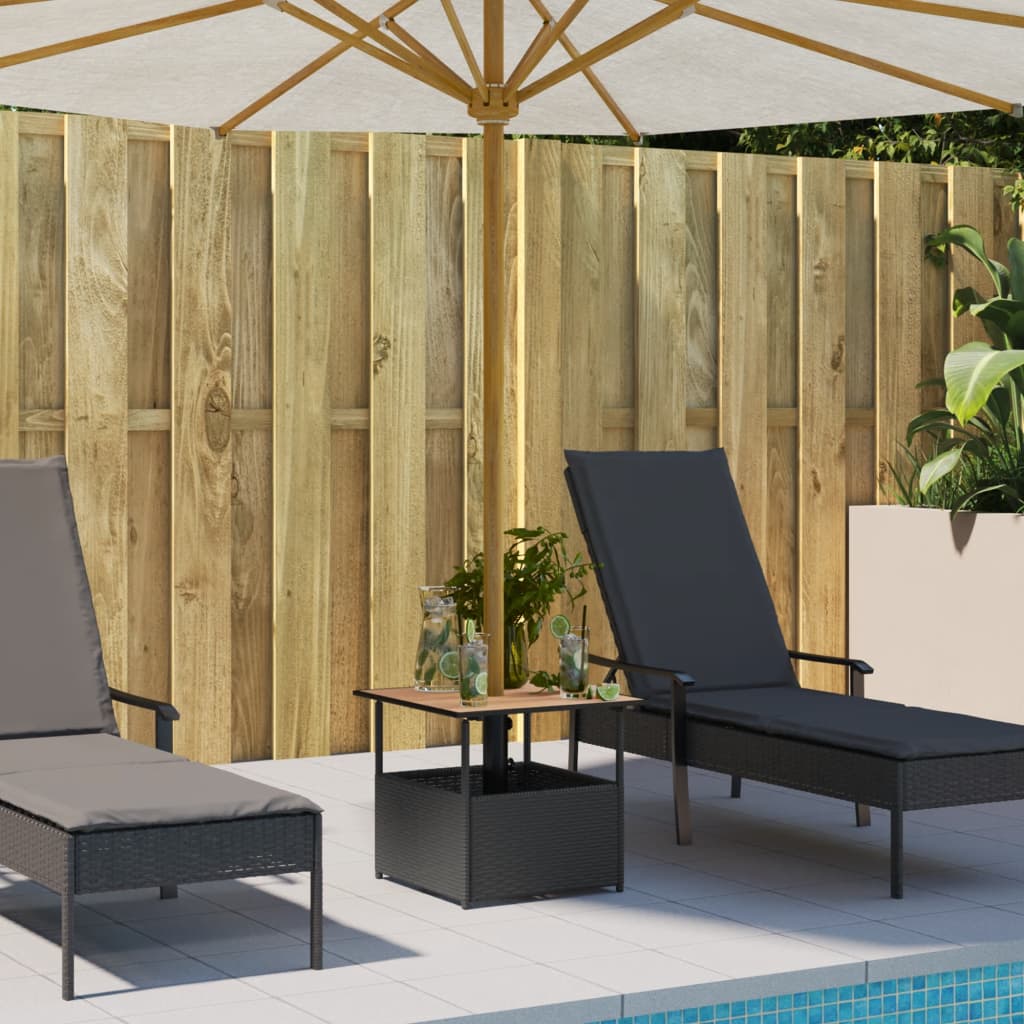 Garten-Couchtisch mit Schirmloch Schwarz 55x55x46,5 cm Poly Rattan