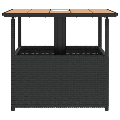 Garten-Couchtisch mit Schirmloch Schwarz 55x55x46,5 cm Poly Rattan