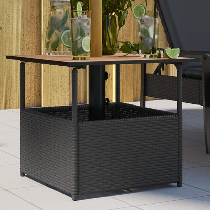 Garten-Couchtisch mit Schirmloch Schwarz 55x55x46,5 cm Poly Rattan