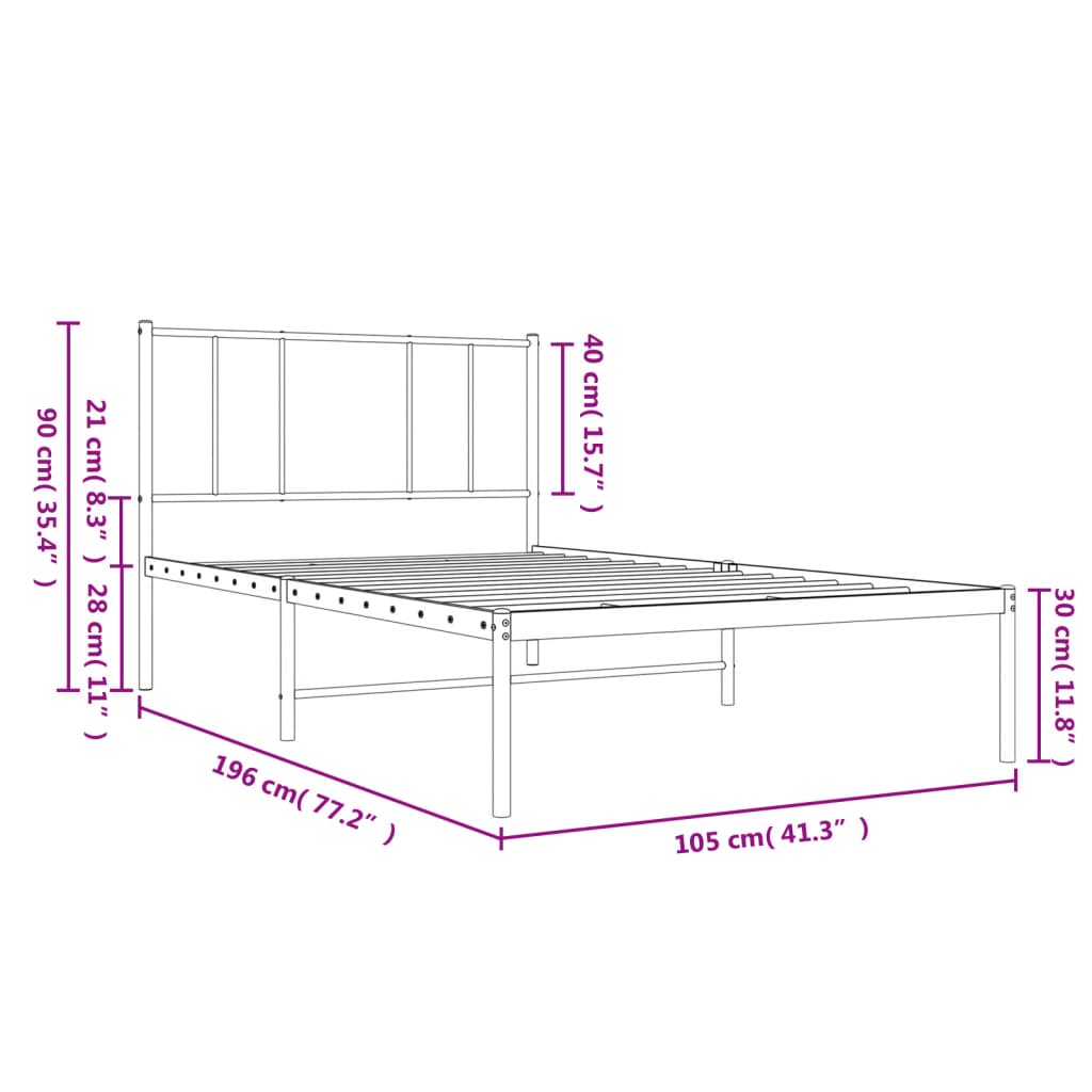 Bettgestell mit Kopfteil Metall Schwarz 100x190 cm