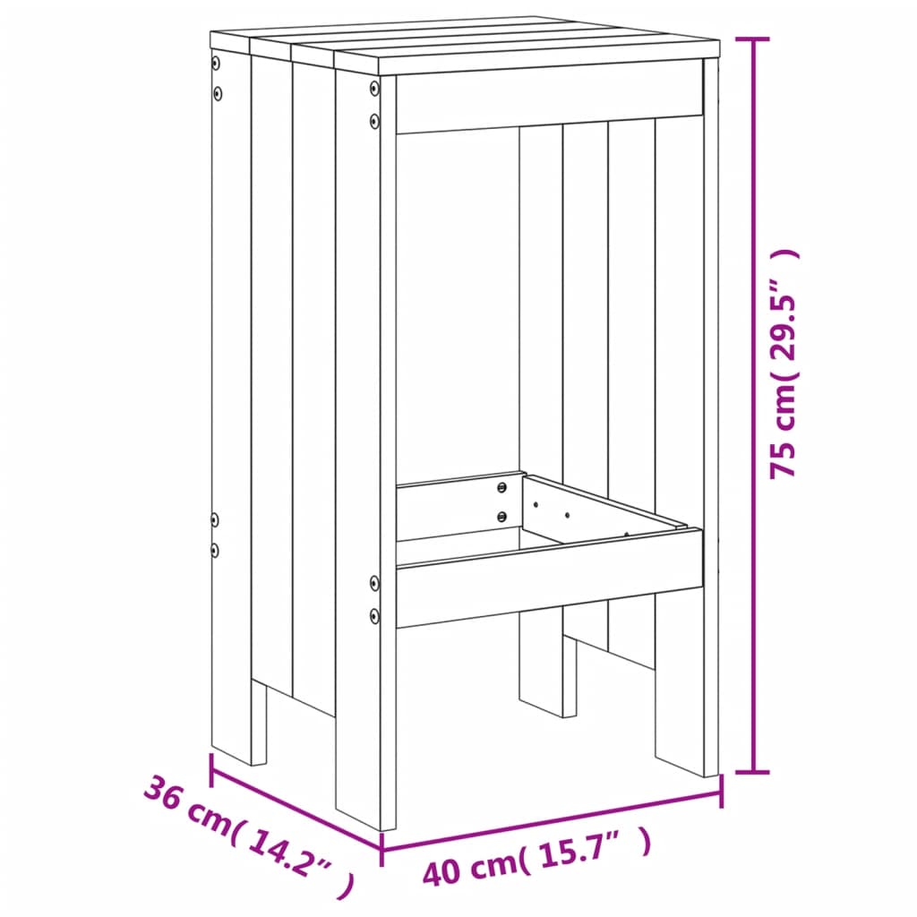 Taburetes de bar 2 uds. Madera maciza de pino blanco 40x36x75 cm.