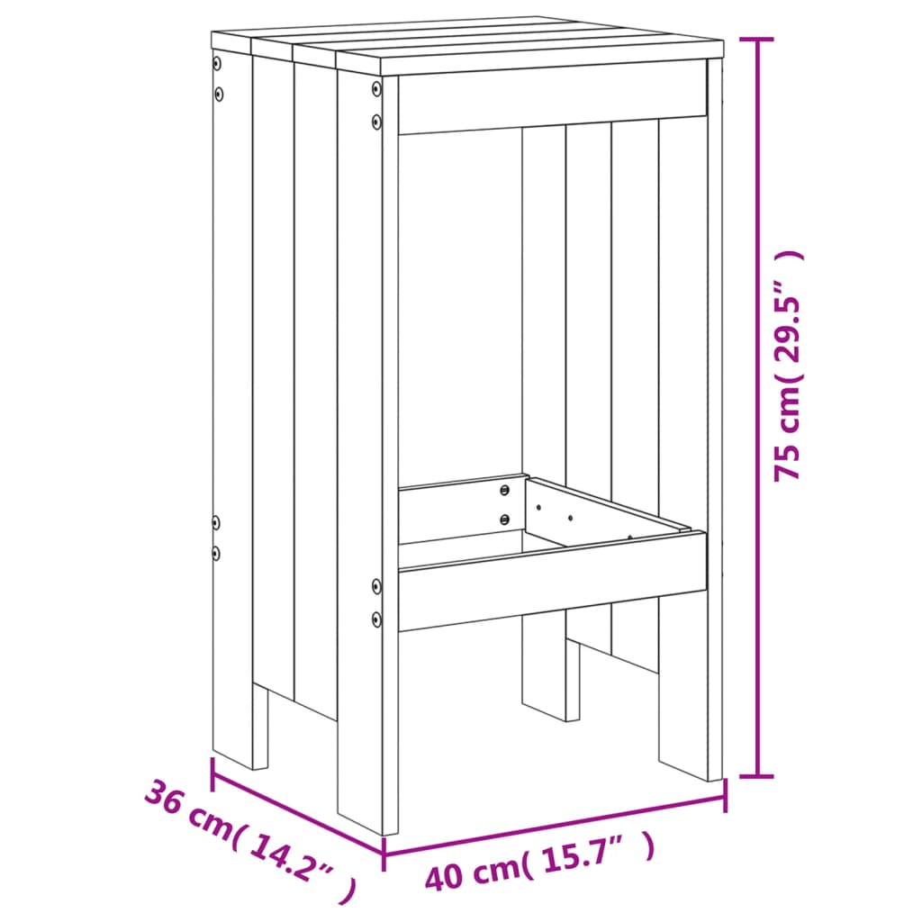 Taburetes de bar 2 uds. Madera de pino maciza gris 40x36x75 cm.