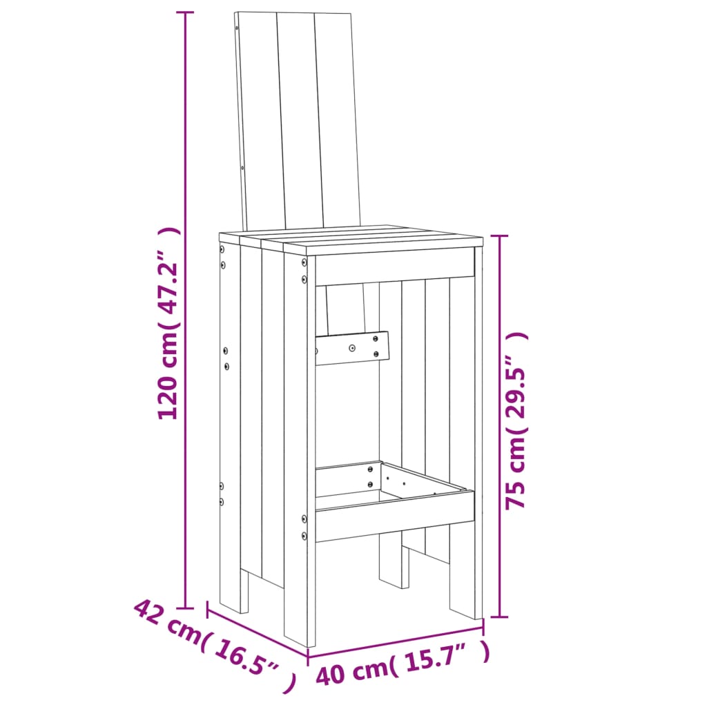 Barhocker 2 Stk. 40x42x120 cm Massivholz Kiefer