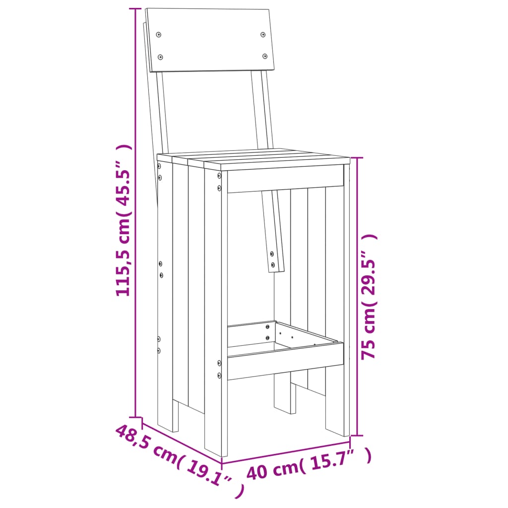 Taburetes de bar 2 piezas 40x48,5x115,5 cm madera maciza de abeto Douglas