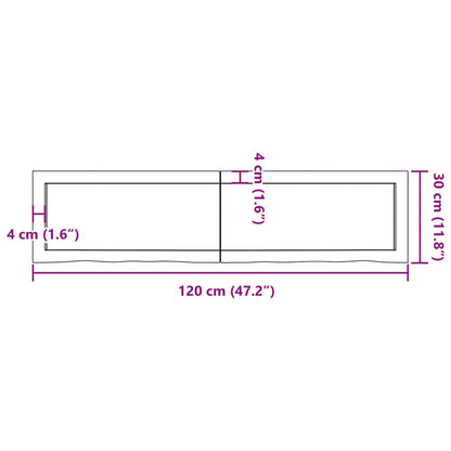 Wandregal Dunkelbraun 120x30x(2-6)cm Massivholz Eiche Behandelt