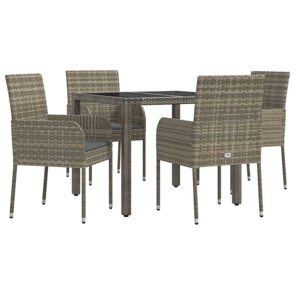 5-tlg. Garten-Essgruppe mit Kissen Grau Poly Rattan