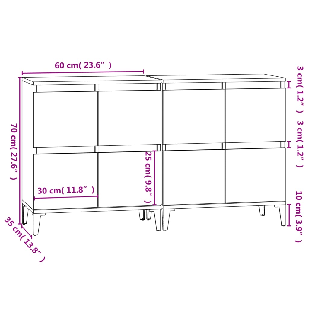 Buffets 2 pcs. Béton gris 60x35x70 cm matériau bois