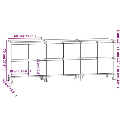 Aparadores 3 uds. Material madera gris cemento 60x35x70 cm